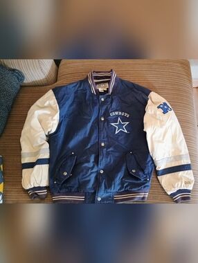 Dallas Cowboys Men's Blue and White Satin Bomber Jacket